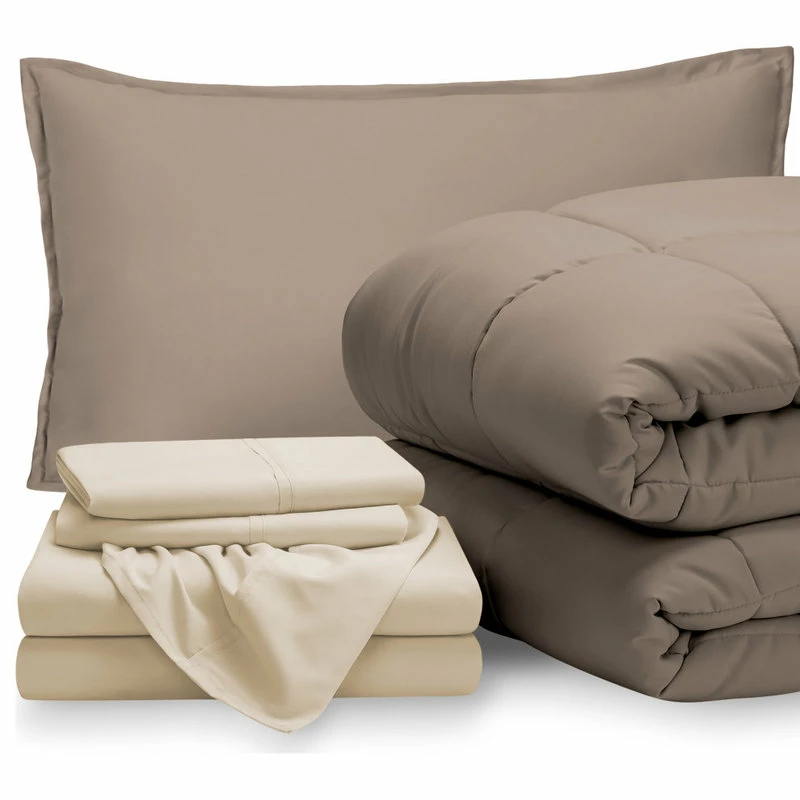 Bare Home 5-Piece Twin Bed-in-a-Bag, Taupe, Sand 1 Bare Home 5-Piece Twin Bed-in-a-Bag, Taupe, Sand