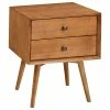 Walker Edison Mid-Century 2 Drawer Solid Wood Nightstand, Caramel