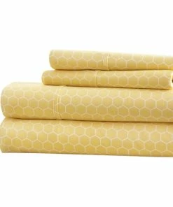 Ienjoy Home Becky Cameron Honeycomb Pattern 4 Piece Bed Sheet Set, Yellow, Queen