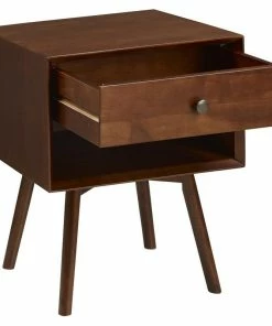 Walker Edison MCM 1 Drawer Solid Wood Nightstand, Walnut -Bare Sales Store e77119fc0eb56d45 6043 w800 h800 b1 p0