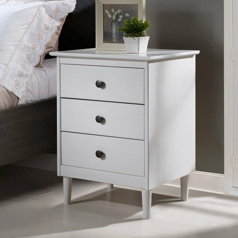 Walker Edison Classic Midcentury Modern 3-Drawer Solid Wood Nightstand, White 2 Walker Edison Classic Midcentury Modern 3-Drawer Solid Wood Nightstand, White - Image 2