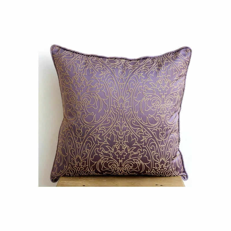 The HomeCentric Gold Damask Embroidered Purple Art Silk 24"x24" Pillow Shams, Purple & Gold 2 The HomeCentric Gold Damask Embroidered Purple Art Silk 24"x24" Pillow Shams, Purple & Gold - Image 2