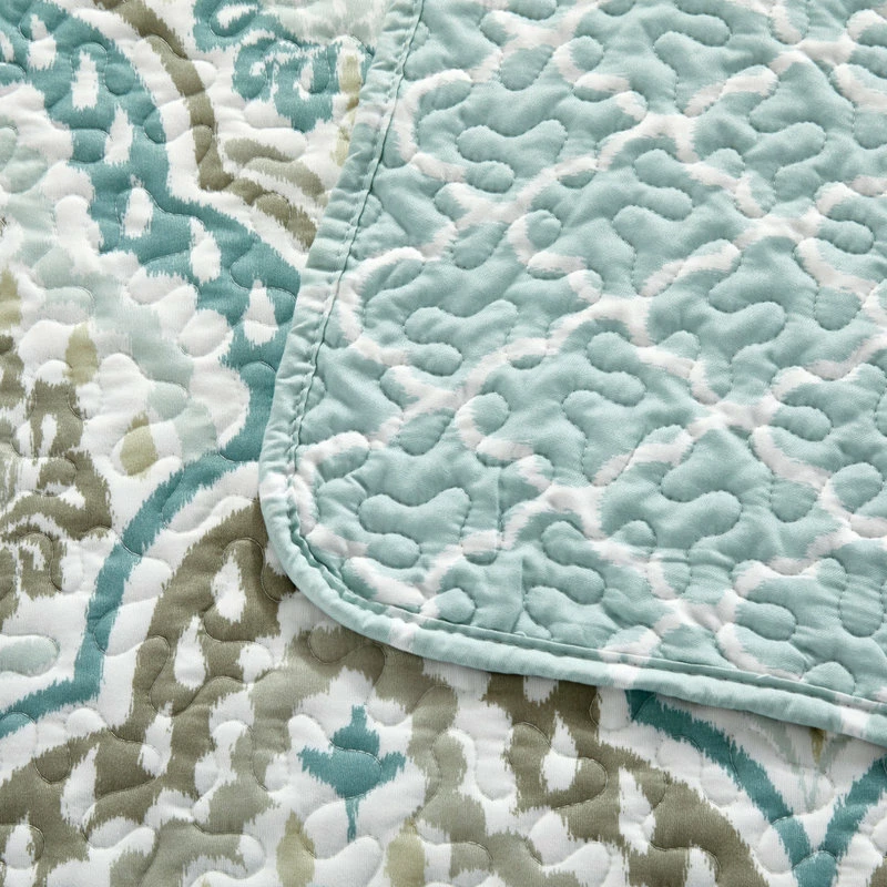 BNF Home Tivoli Ikat Quilted 5 Piece Bed Spread Set, Teal Aqua, Floor Touching King 7 BNF Home Tivoli Ikat Quilted 5 Piece Bed Spread Set, Teal Aqua, Floor Touching King - Image 7
