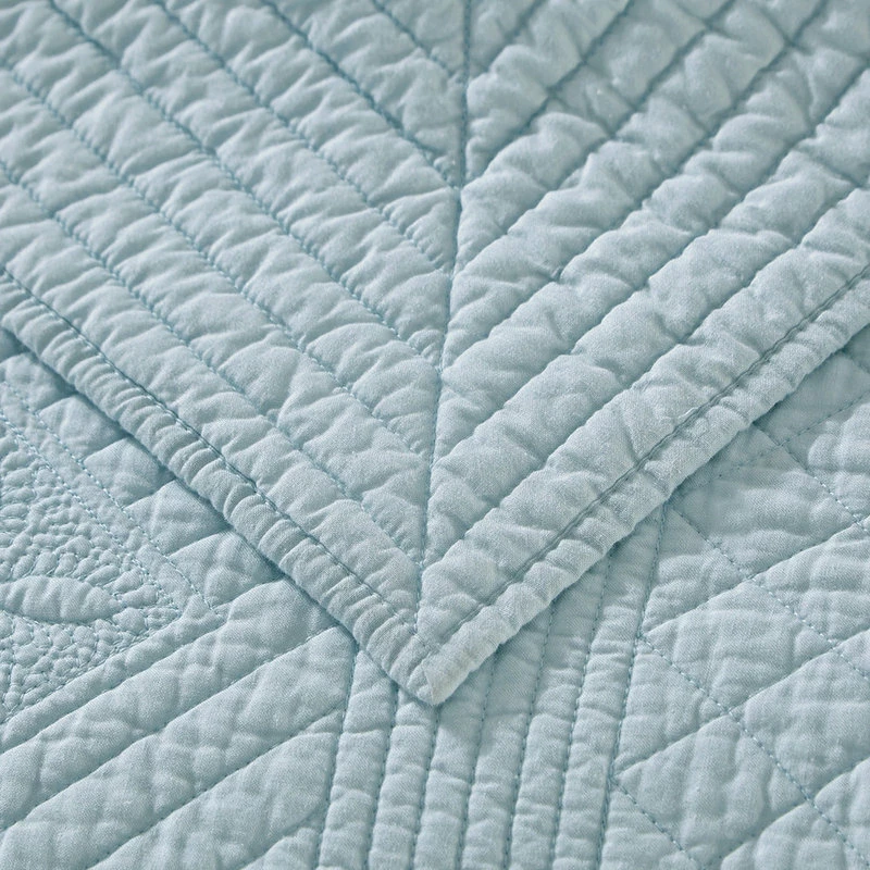 Calla Angel Saint Ivory Luxury Pure Cotton Quilt, Light Aqua, Queen 4 Calla Angel Saint Ivory Luxury Pure Cotton Quilt, Light Aqua, Queen - Image 4