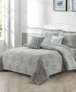BNF Home Lanza Printed Microfiber Quilt Coverlet Set, Gray, Over-Sized King, 122"x106" -Bare Sales Store ee41eb700e3a136b 7515 w800 h800 b0 p0