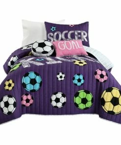 Lush Décor Girls Soccer Kick Quilt Set, Purple, Twin, 4 Piece
