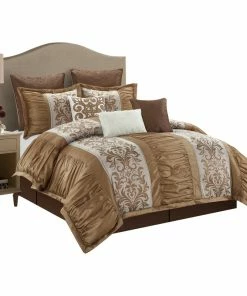 Nanshing America Damask Liberty 9-Piece Comforter Set, Gold, King
