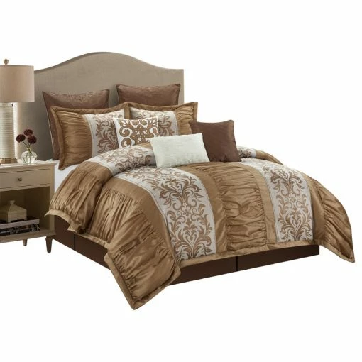 Nanshing America Damask Liberty 9Piece Comforter Set, Gold, King