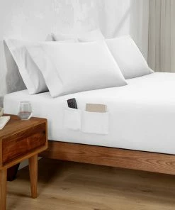 Bare Home Fitted Dual Pocket Bottom Sheet 1800 Microfiber Ultra-Soft, White, Queen