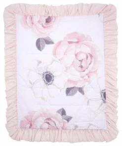 Lambs & Ivy Floral Garden Watercolor & Pink Linen Reversible Crib/Toddler Quilt