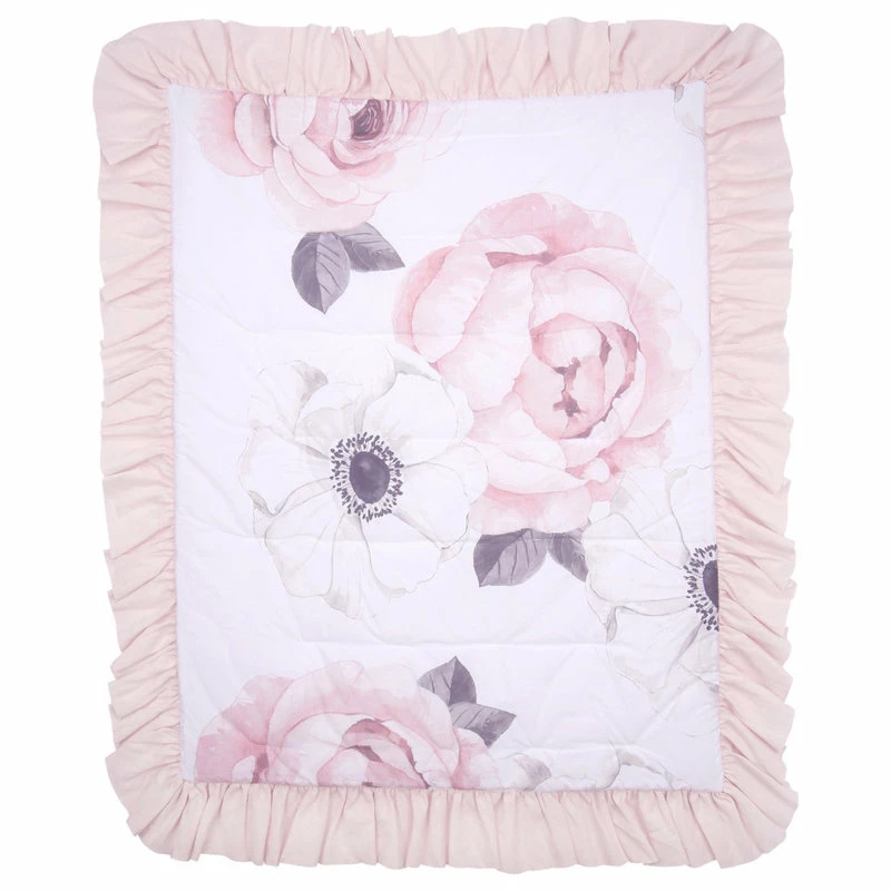 Lambs & Ivy Floral Garden Watercolor & Pink Linen Reversible Crib/Toddler Quilt 1 Lambs & Ivy Floral Garden Watercolor & Pink Linen Reversible Crib/Toddler Quilt