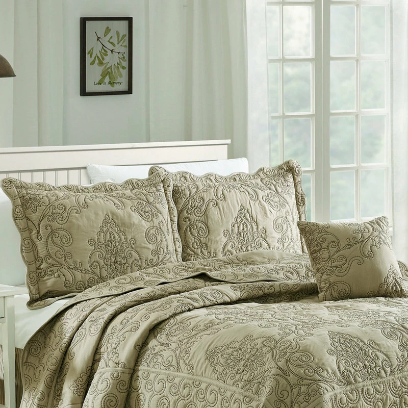 BNF Home Damask Embroidered Quilted 4 Piece Bed Spread Sets, Incense, King 2 BNF Home Damask Embroidered Quilted 4 Piece Bed Spread Sets, Incense, King - Image 2