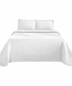 Blue Nile Mills Jacquard Matelassé Cotton Basketweave 3-Piece Bedspread Set, White, King