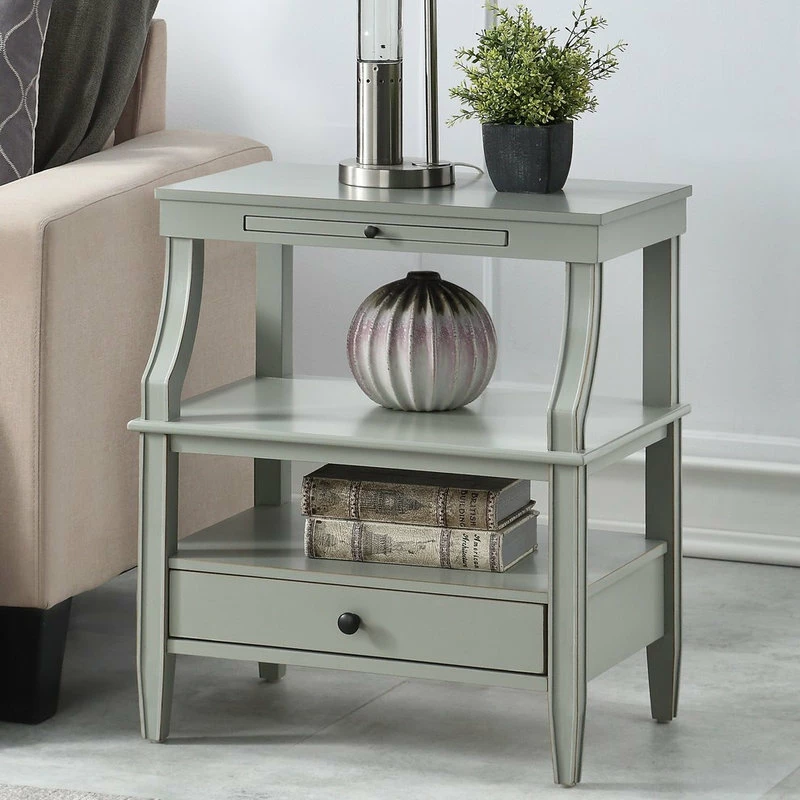 Comfort Pointe Newton Antique White Storage Nightstand, Grey 2 Comfort Pointe Newton Antique White Storage Nightstand, Grey - Image 2