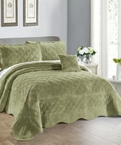 BNF Home Supersoft Microplush Quilted 4-Piece Bed Spread Set, Sage, King