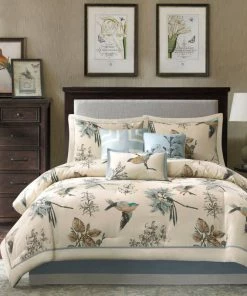 Olliix Madison Park Lark Garden Study Cotton Twill 3-Piece Comforter Set, Khaki, King