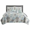 BNF Home Serenta Marina Medallion Quilted 6 Piece Bed Spread Set, Dark Gray / Granite, Ki