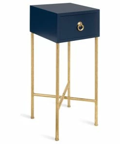 Uniek Decklyn Wood Side Table, 12x12x30, Navy Blue