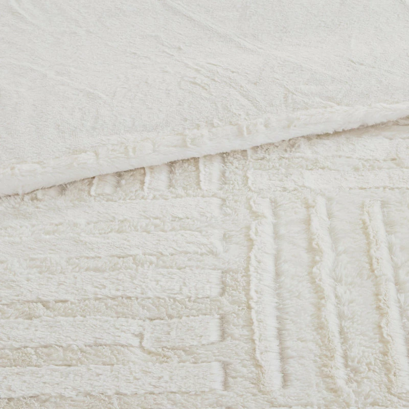 Olliix Madison Park Checkboard Brushed Long Fur Comforter Mini Set, Ivory, Full/Queen 5 Olliix Madison Park Checkboard Brushed Long Fur Comforter Mini Set, Ivory, Full/Queen - Image 5