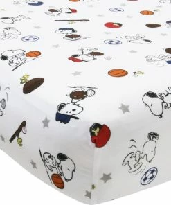 Lambs & Ivy Bedtime Originals Snoopy Sports White/Blue/Red Baby Fitted Crib Sheet