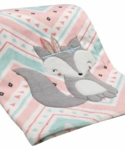 Lambs & Ivy Little Spirit Coral/White/Blue Chevron Fox Luxury Baby Blanket