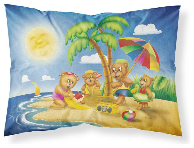 The-store Bears Playing At The Beach Fabric Standard Pillowcase 1 The-store Bears Playing At The Beach Fabric Standard Pillowcase
