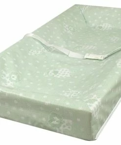 L.A.Baby 4-Sided Square Corner Changing Pad With Green Savannah Print Cover, Mint