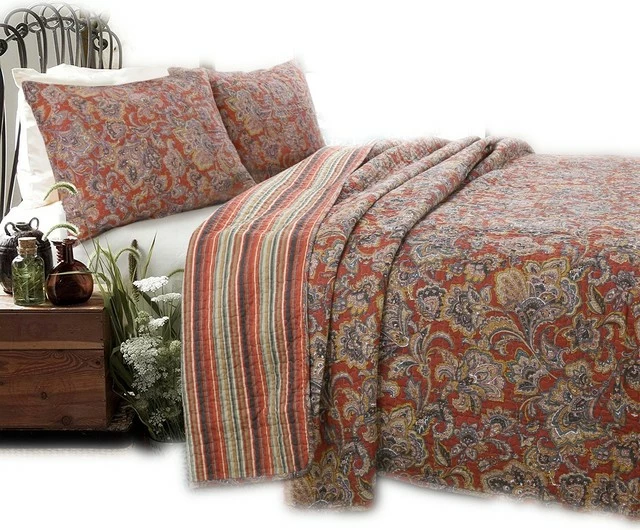Cozy Line Home Fashions Lara Paisley Reversible 100%Cotton 3-Piece Quilt Set, Full/Queen Set 1 Cozy Line Home Fashions Lara Paisley Reversible 100%Cotton 3-Piece Quilt Set, Full/Queen Set