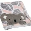 Lambs & Ivy Calypso Pink/Gray Koala Leaf Print Luxury Coral Fleece Baby Blanket