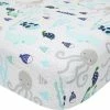 Lambs & Ivy Oceania Cotton Fitted Crib Sheet - Blue, Gray, White, Aquatic