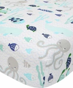 Lambs & Ivy Oceania Cotton Fitted Crib Sheet - Blue, Gray, White, Aquatic