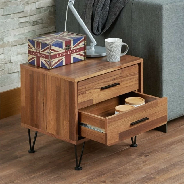 Acme Furniture ACME Deoss Wooden Rectangular 2-Drawer Nightstand With "V" Shaped Legs In Walnut 1 Acme Furniture ACME Deoss Wooden Rectangular 2-Drawer Nightstand With "V" Shaped Legs In Walnut
