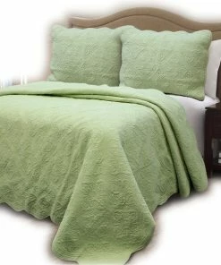 Cozy Line Home Fashions Serenity Green 100%Cotton Quilt Set, Full/Queen Set