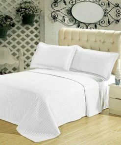 Royal Tradition Wrinkle-Free Checkered Quilted Coverlet Set, White, King/Cal King