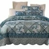 Tache Home Fashion Tache Petal Dance 100% Cotton Floral Blue Quilt Bedspread Set, King