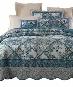 Tache Home Fashion Tache Petal Dance 100% Cotton Floral Blue Quilt Bedspread Set, King