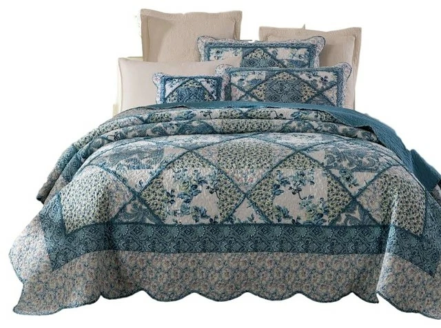 Tache Home Fashion Tache Petal Dance 100% Cotton Floral Blue Quilt Bedspread Set, King 1 Tache Home Fashion Tache Petal Dance 100% Cotton Floral Blue Quilt Bedspread Set, King