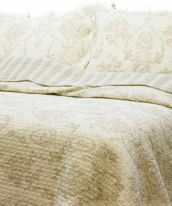 Cozy Line Home Fashions French Medallion Ivory 100%Cotton 3-Piece Quilt Set, King Set