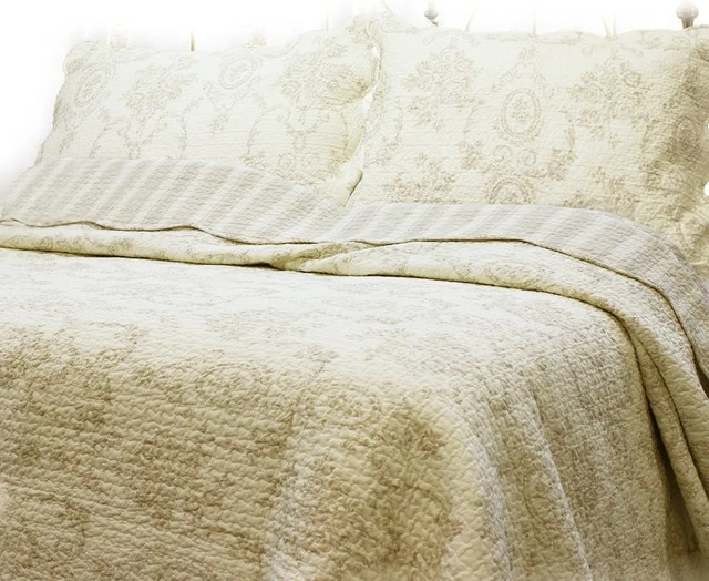 Cozy Line Home Fashions French Medallion Ivory 100%Cotton 3-Piece Quilt Set, King Set 1 Cozy Line Home Fashions French Medallion Ivory 100%Cotton 3-Piece Quilt Set, King Set