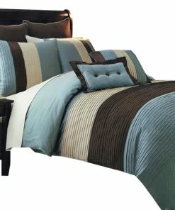 Royal Tradition Hudson 100% Microfiber 8-Piece Bed Set, Blue, Olympic Queen