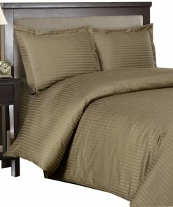 Royal Tradition 100% Cotton 600TC Striped Duvet Cover Set, Taupe, Full/Queen