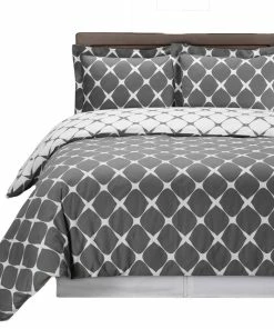 Royal Tradition Bloomingdale Cotton Reversible Duvet Cover Set, Gray And White, King/Cal King