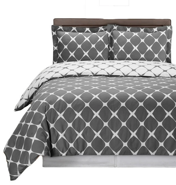 Royal Tradition Bloomingdale Cotton Reversible Duvet Cover Set, Gray And White, King/Cal King 1 Royal Tradition Bloomingdale Cotton Reversible Duvet Cover Set, Gray And White, King/Cal King