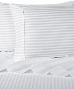 Royal Tradition 300 TC 100% Cotton Damask Stripe Sheet Set, White, King