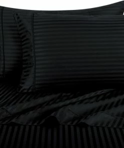 Luxury Egyptian Bedding 1500 Thread Count Egyptian Cotton Stripe Bed Sheet Set, Queen, Black