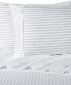 Luxury Egyptian Bedding 1200 Thread Count Egyptian Cotton Stripe Bed Sheet Set, King, White