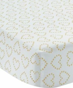 Lambs & Ivy Confetti White With Gold Hearts 100% Cotton Baby Fitted Crib Sheet