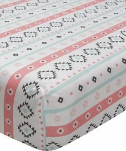 Lambs & Ivy Little Spirit Cotton Fitted Crib Sheet - White, Coral, Modern